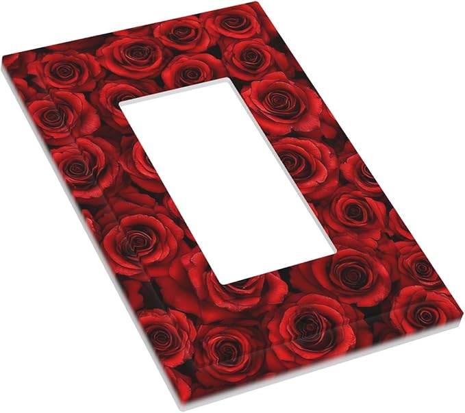 Lush Red Roses Single Rocker Switch Cover - 1-Gang Standard US Size Romantic Rose Bouquet Light Switch Covers for Bedroom Powder Room Decor