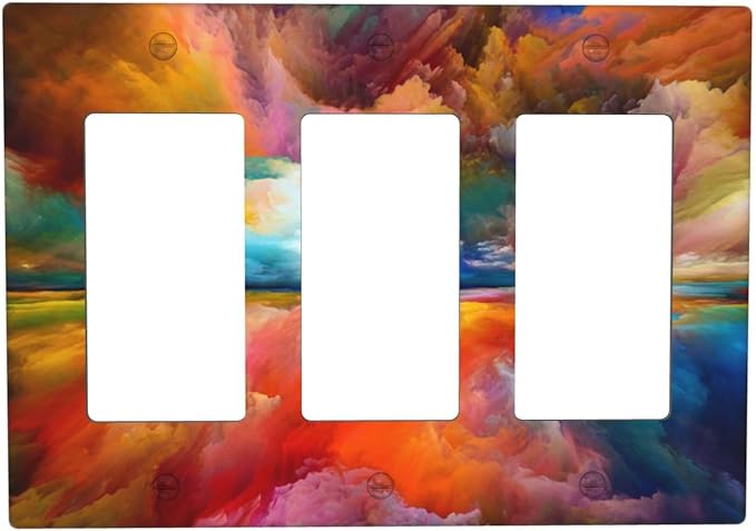 Light Switch Cover Plate Iridescent Abstract Colorful Clouds 3 Gang Decorative Switch Plates Rainbow Triple Rocker GFCI Outlet Covers Receptacle Cover for Bathroom Home Decor