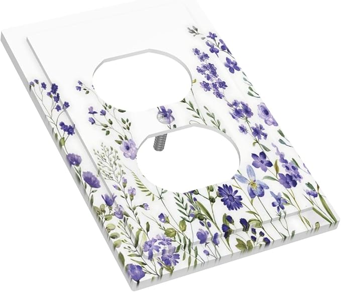 Lavender Wildflowers Purple Flowers Plant Floral Outlet Covers 1 Gang Duplex Light Switch Cover Decorative Switch Plates Electrical Receptacle Faceplate Wall Plate for Bedroom Living Room Decor