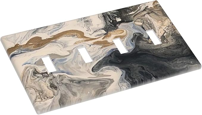 Light Switch Covers Black Gold Swirl Fluid Painting Marble Quad Toggle Electrical Faceplate 4 Gang Wall Plate Decorative Switch Plates For Bathroom Kitchen Decor