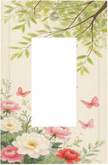 Decorative Outlet Covers Garden Flowers Green Leaves And Butterflies 1 Gang Single Rocker Light Switch Cover Plate Wall Plates GFCI Faceplate for Bedroom Cabin Decor