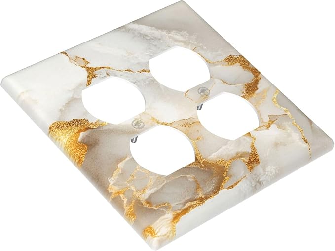 Gold Marble Crack Simple Abstract Print Outlet Covers 2 Gang Double Duplex Decorative Light Switch Covers Electrical Wallplates Socket Faceplate for Bathroom Kitchen Home Decor