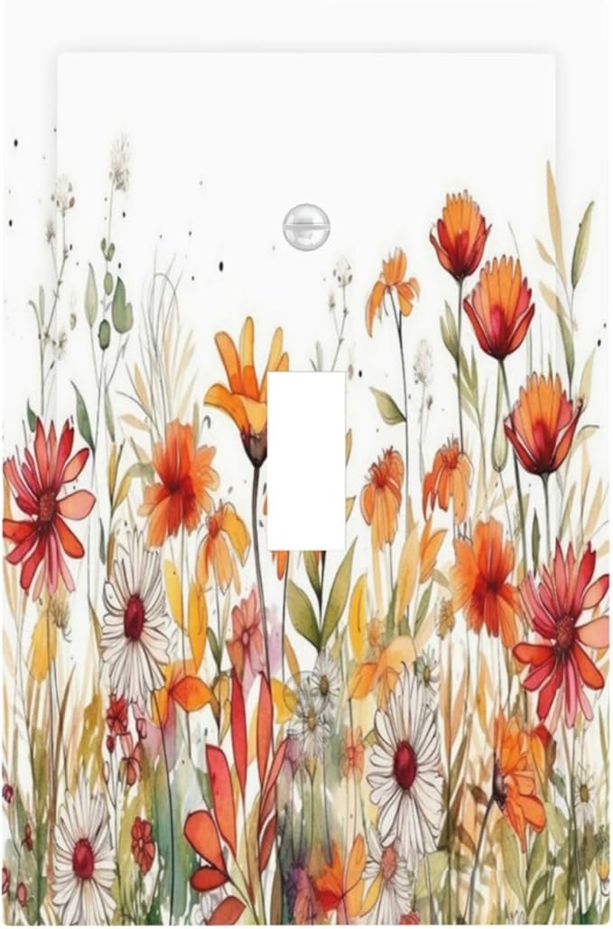 Watercolor Wild Flower Floral Daisy Plant Decorative Light Switch Cover 1 Gang Single Toggle Device Electrical Faceplate Switchplates Decorator Outlet Wall Plate for Bedroom Living Room Decor