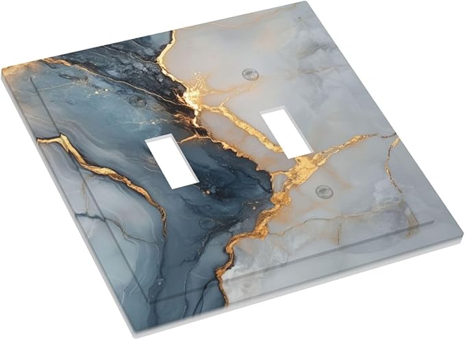 Abstract Blue Granite Luxury Texture Print 2 Gang Light Switch Cover Double Toggle Wall Plate Decorative Electrical Switchplate Covers for Country Bedroom Kitchen Living Room Decor