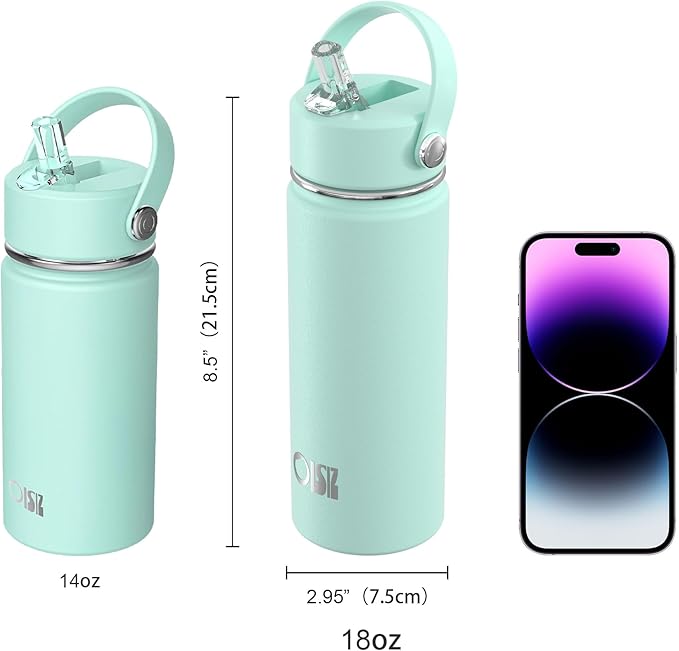 OISIZ 18oz Kids Water Bottle with Straw Lid, Vacuum Insulated Water Bottle Stainless Steel Bottles for Kids for School, Leakproof Water cups, BPA Free and Keep Cold for 24 Hours,Easy to Clean