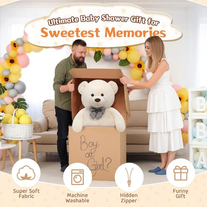 MorisMos Giant White Teddy Bear 4 Feet, Cute 47inch Stuffed Animal Big Teddy Bear Plush, Classic Girlfriend Boyfriend Birthday Gift, Christmas, Party Favor