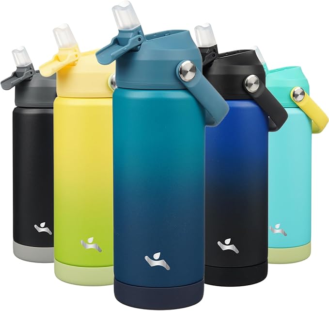 Konokyo Insulated Water Bottle with Straw Lid,18 oz Stainless Steel Vacuum Metal Bottle with Silicone Handle,Vast