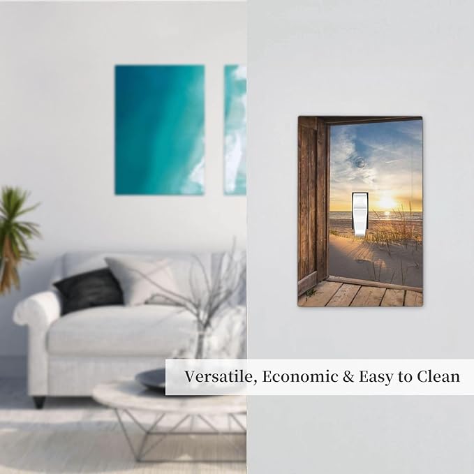 Sun Beach Grass Ocean Landscape Single Toggle Wall Plate Covers 1 Gang Light Switch Cover Farmhouse Western Brown Barn Door Faceplate Decorative Electrical for Bathroom Kitchen Home Decor