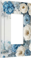 Decorative Outlet Covers Blue Rose White Flowers Rustic Floral 1 Gang Single Decora GFCI Device Light Switch Covers Plate 1 Rocker Wall Plate Jumbo Face Plate for Bedroom Decor