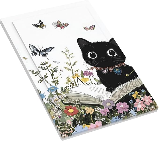 Light Switch Cover Plate Cute Cat Wildflowers Boho Flowers Floral 1 Gang No Device Blank Electrical Wall Plates Faceplate Decorative Switch Plate For Nursery Kids Room Decor