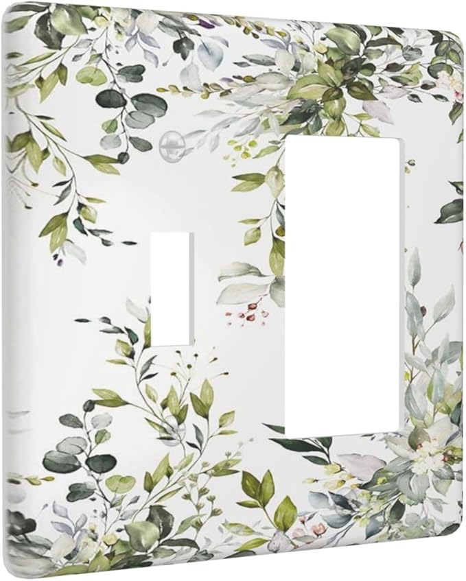 Eucalyptus Sage Green Leaf Plant Floral Outlet Covers 1 Toggle 1 Rocker Combination Decorative Wall Plate Electrical Switch Plates Light Switch Cover Plate for Bedroom Living Room Decor