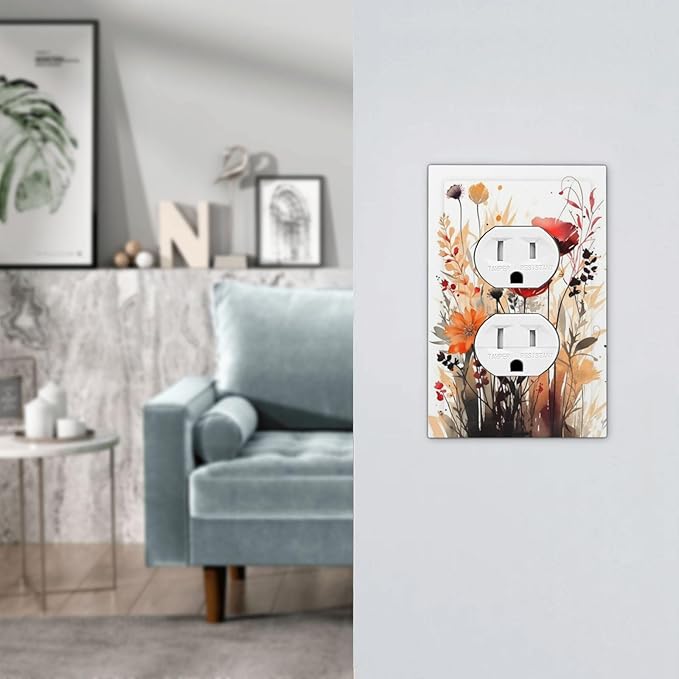 Outlet Covers Country Watercolor Flowers Art Wildflower 1 Gang Duplex Electrical Receptacle Faceplate Light Switch Cover Wall Plate Decorative Switch Plates for Bedroom Cabin Decor