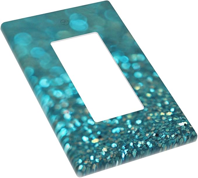 Teal Turquoise Shiny Printed 1-Gang Rocker Wall Plate, Modern Decorative Switch Plate for Bathroom, Kitchen, Vanity & Bedroom