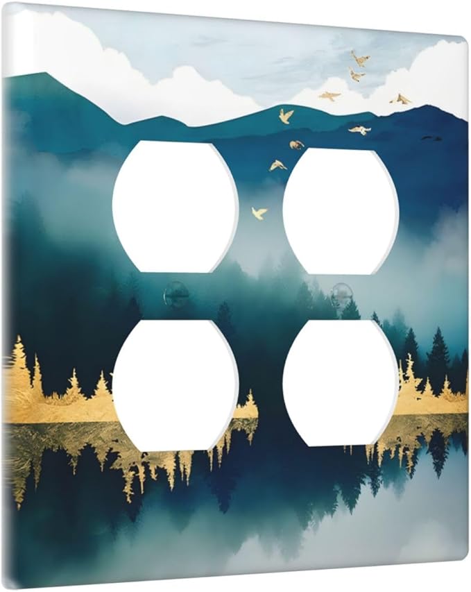 Mountains Landscape Lake Bird Reflection Outlet Covers 2 Gang Double Duplex Decorative Light Switch Covers Electrical Wallplates Socket Faceplate for Bedroom Living Room Decor