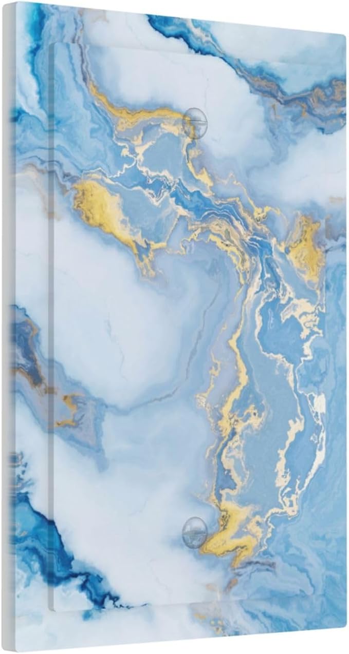 Beautiful Marble Texture Blue Gold Fluid Abstract Print Light Switch Cover Plate 1 Gang No Device Blank Electrical Wall Plates Faceplate Decorative Switch Plate Covers for Bedroom Bathroom Decor