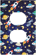 Decorative Outlet Covers Blue Space-themed Rocket Spaceship 1 Gang Duplex Light Switch Cover Plate Unique Wall Plates for Electrical Outlets Switch Plate Covers for Children's Room Decor