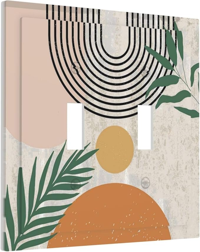 Orange Mid Century Boho Flower 2 Gang Double Toggle Outlet Light Switch Cover Wall Plate Electrical Faceplate Decorative Dual Device Switchplate
