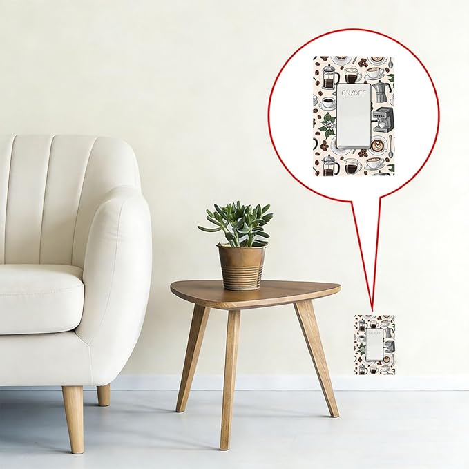 Whimsical Coffee Shop Single Rocker Switch Cover - 1-Gang Standard US Size Vintage Coffee Pattern Light Switch Covers, Café Culture Espresso for Dining Room Decor