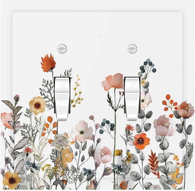 Decorative Switch Plates Colorful Wildflowers Boho Vintage Floral 2 Gang Double Toggle Outlet Light Switch Cover Wall Plate Electrical Faceplate For Bed Room Living Room Decor