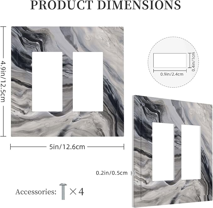 Grey And White Marble Abstract Art Print Decorative Outlet Covers 2 Gang Double GFCI Rocker Electrical Wall Panels Light Switch Cover Plate for Bathroom Kitchen Decor