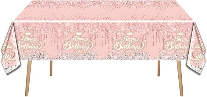 Pink Rose Gold Party Tableware set,Pink Happy Birthday Theme 20 Plates and 20 Napkins and Tablecloths 71 '' x 42 '' for Girls Women Silver Glitter Birthday Party Supplies