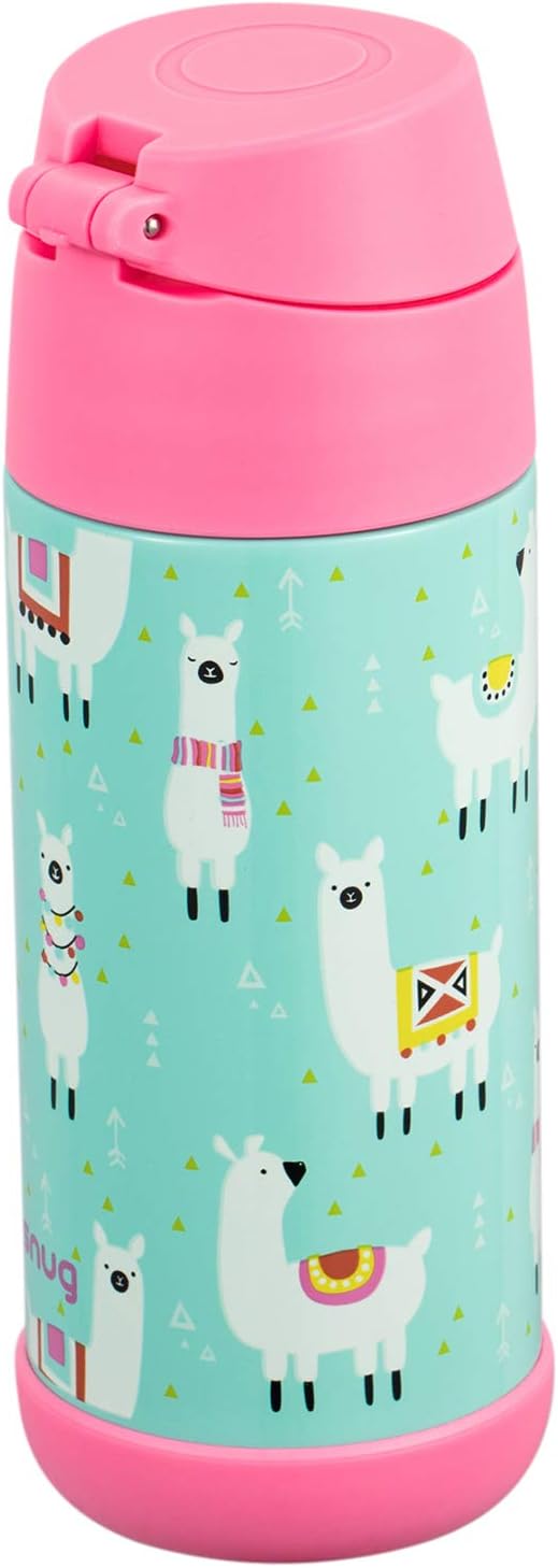 Snug Insulated Kids Water Bottle with Straw & Spout – Double-Wall Stainless Steel, Leakproof, Easy-Flip Lid – For School, Travel, Toddlers & Big Kids - Llamas, 12oz