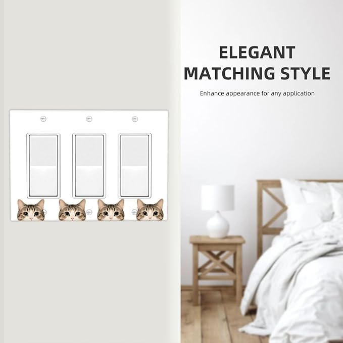 Cat Triple Rocker Wall Plate Decorative 3 Gang Light Switch Covers Electrical Switchplate Home Decorate Faceplat for Bathroom Bedroom Kitchen Room 4.5 x 6.38 Inch
