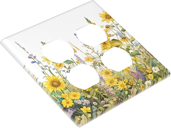 Wildflowers Sunflower Lavender Daisy Floral Outlet Covers 2 Gang Double Duplex Decorative Light Switch Covers Electrical Wallplates Socket Faceplate for Bedroom Living Room Decor