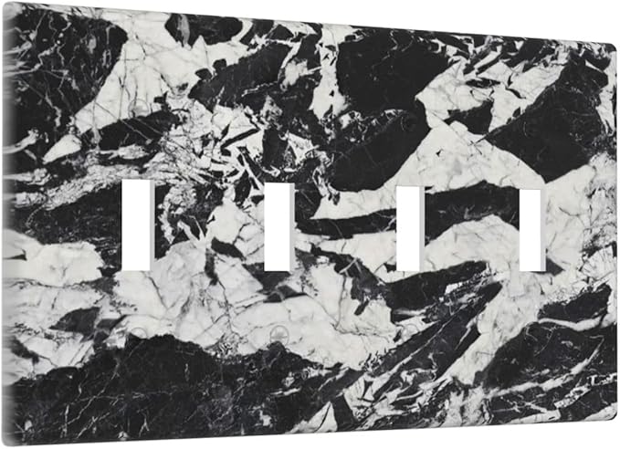 Black White Marble Abstract Luxury Light Switch Covers Quad Toggle Electrical Faceplate 4 Gang Wall Plate Decorative Switch Plates for Bathroom Kitchen Decor