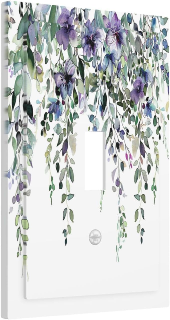 Light Switch Cover Plate Blue Purple Eucalyptus Leaves Boho Botanical 1 Gang Single Toggle Decorative Switch Plates Wall Plates Electrical Faceplate Socket Covers for Bathroom Home Decor