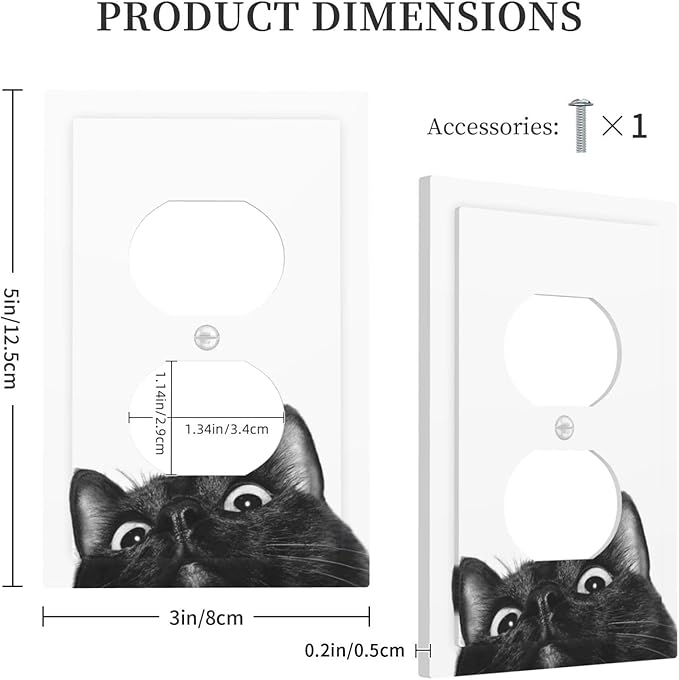 Peeping Black Cat Cute Animals Outlet Covers 1 Gang Duplex Light Switch Cover Decorative Switch Plates Electrical Receptacle Faceplate Wall Plate for Kids Room Home Decor
