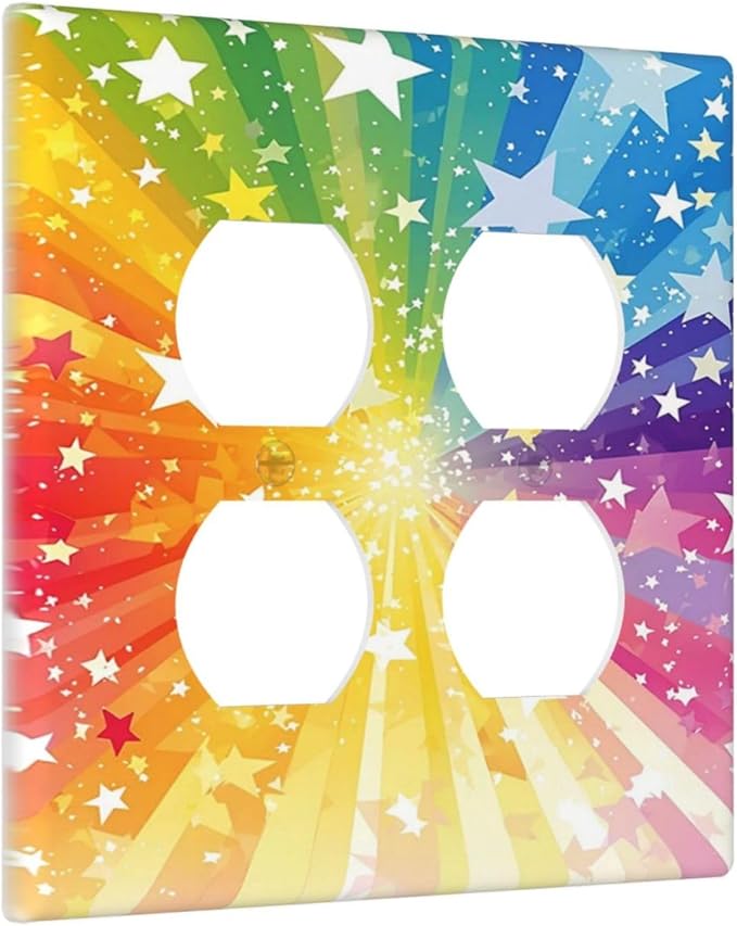 Personalized Light Switch Cover Plate Rainbowcolored Rays With White Stars 2 Gang Decorative Switch Plate Double Duplex Wall Plates Switch Plates and Outlet Covers for Nursery Home Decor