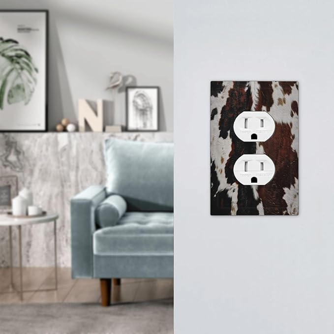 Cowhide Print Abstract Animal Fur Rustic Outlet Covers 1 Gang Duplex Light Switch Cover Decorative Switch Plates Electrical Receptacle Faceplate Wall Plate for Farmhouse Home Decor