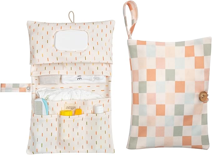 Baby Diaper Bag Organizer, Portable Baby Essentials Storage Pouch for Parents and Caregivers, Organizer Insert for Stroller and Handbag, Machine Washable (Gingham)
