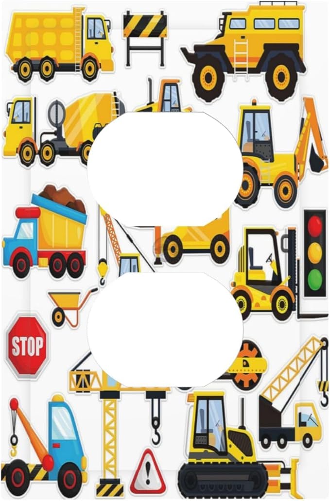 Yellow Truck Cartoon Transportation 1 Gang Outlet Plate Covers Decorative Single Duplex Wall Plate Electrical Receptacle Light Switch Cover Art Faceplate Switchplate for Kidroom Bedroom Decor