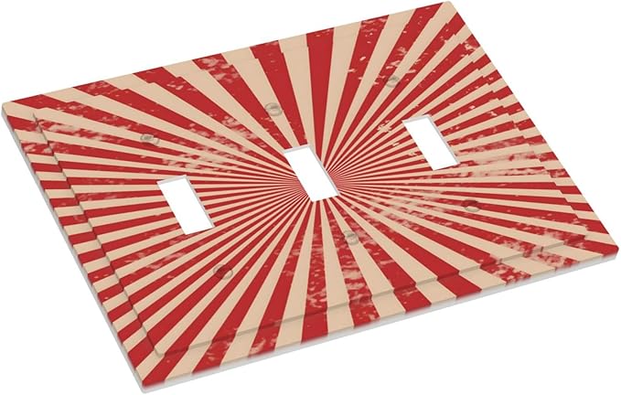 Retro Circus Sparkling Red White Lines Mid Century Decorative Switch Plates 3 Gang Wall Plate Triple Toggle Light Switch Cover Faceplate Electrical Wall Panels for Farmhouse Home Decor