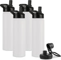 DOMICARE Insulated Water Bottle, 22 oz Vacuum Insulated Stainless Steel Reusable Sports Bottle with Straw Lid & Spout Lid for Travel, Camping, Bike, Leakproof, White, 4 Pack