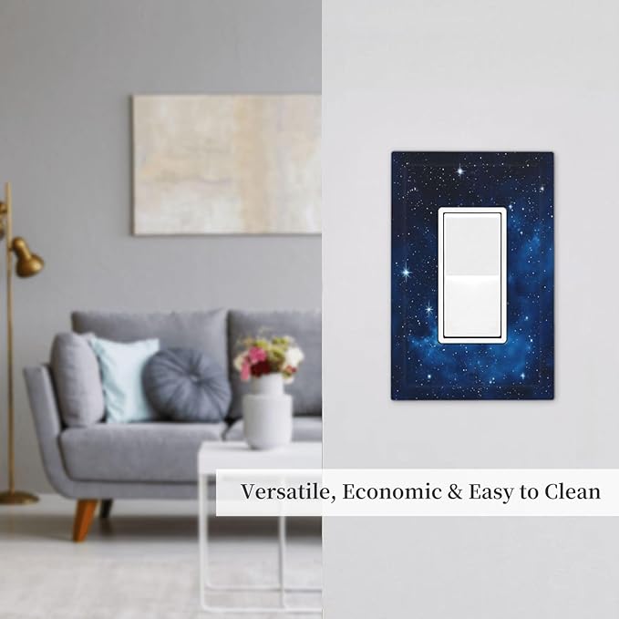 Outlet Covers Galaxy Starry Sky Universe Sparkle Stars 1 Gang Single Rocker Light Switch Cover Plate Decorative GFCI Wallplates Socket Cover Electrical Switch Plate Covers for Bathroom Bedroom