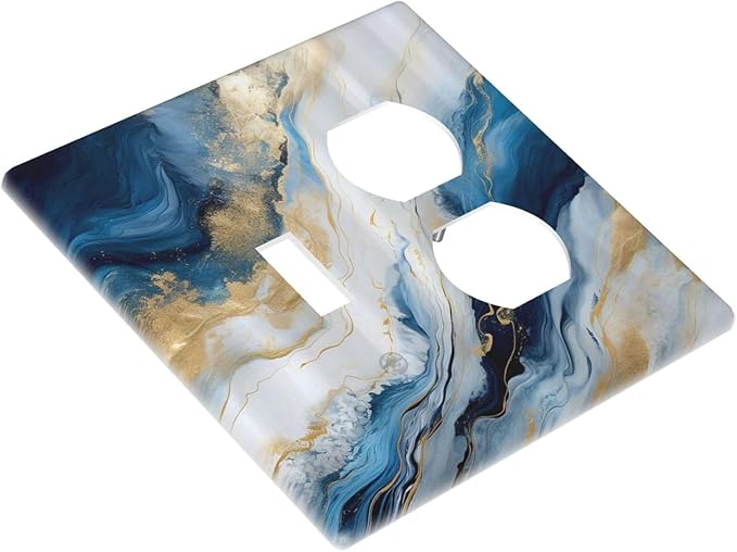 Decorative Outlet Covers Abstract Blue Granite Luxury Watercolor Marble Texture Print 2 Gang Wall Plate Cover Single Toggle Duplex Combo Two Switch Light Switch Cover Plate Jumbo Face Plate
