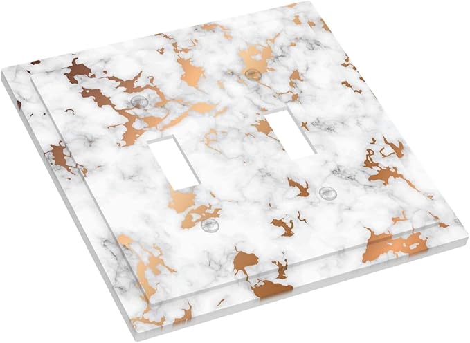 Lexury Elegant White Red Golden Marble Texture 2 Gang Double Toggle Light Switch Cover Electric Wall Plate Modern Marbling Marbled Grain Electrical Device Outlet Cover Faceplate Jumbo Size