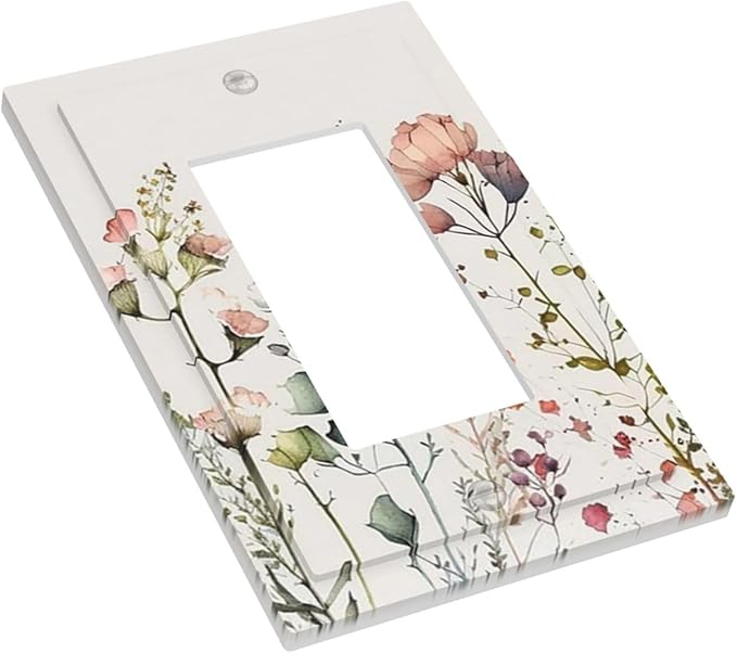 Beige Wild Flower Floral Blossom 1 Gang Decorator Light Switch Cover Single GFCI/Rocker Outlet Switch Wall Plate for Dimmer,USB Outlet Mid Size