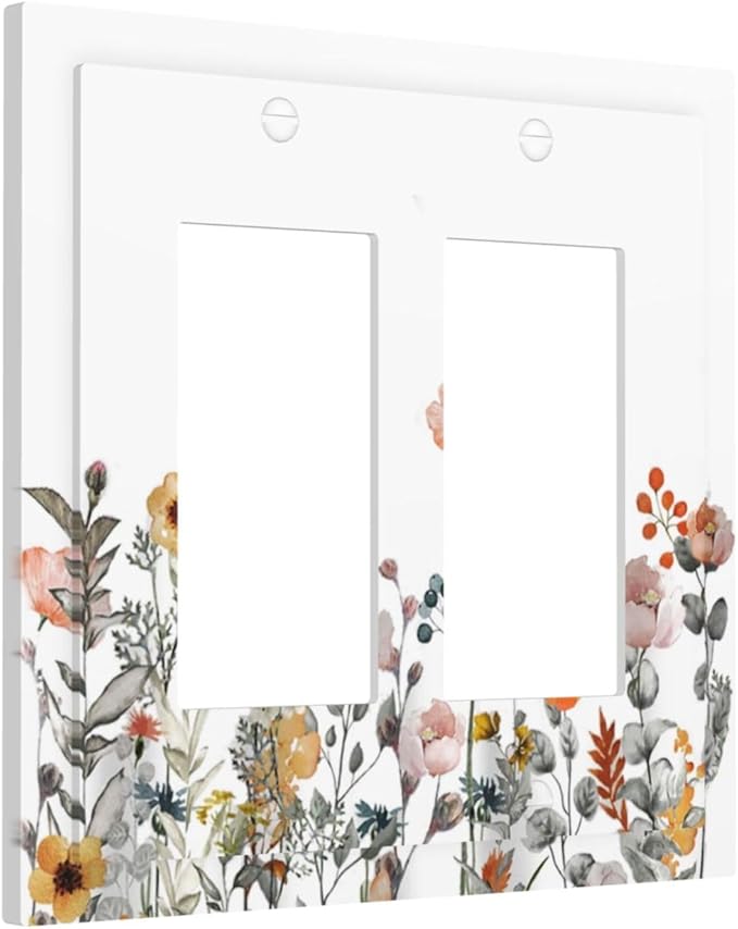 Decorative Outlet Covers Colorful Wildflowers Boho Vintage Floral 2 Gang Double Gfci Rocker Electrical Wall Panels Light Switch Cover Plate For Bed Room Living Room Decor