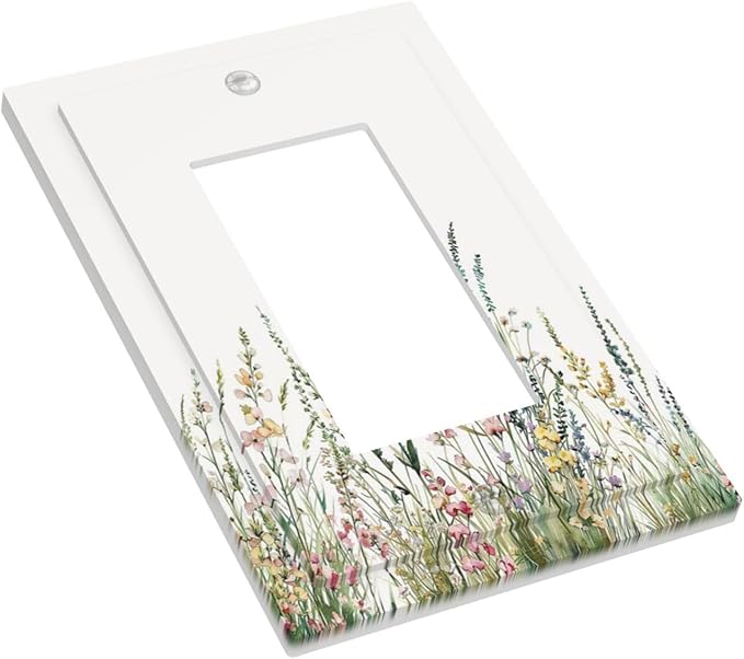 Decorative Outlet Covers Boho Wildflower Green Leaves Rustic Floral Botanical 1 Gang Single Rocker Light Switch Cover Plate Wall Plates GFCI Faceplate for Bedroom living Room Decor