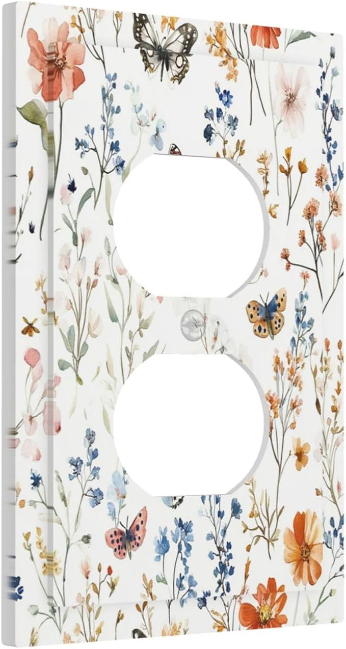 Outlet Covers Vintage Wildflowers Plants Floral 1 Gang Duplex Light Switch Cover Decorative Switch Plates Electrical Receptacle Faceplate Wall Plate For Bed Room Living Room Decor