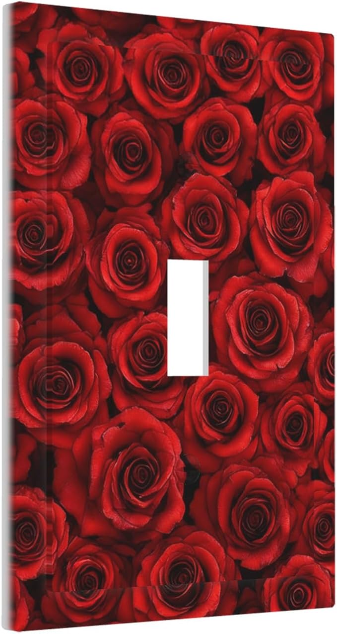 Lush Red Roses 1-Gang Toggle Light Switch Plate, Romantic Rose Bouquet Decorative Wall Plate for Bedroom Powder Room Decor