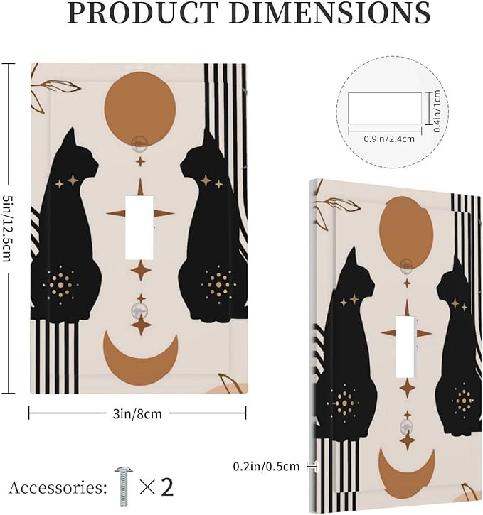 Cute Mid Century Abstract Black Boho Moon Cat Single Toggle Light Switch Plates Outlet Covers Decorative Electrical Wall Plate Receptacle Switchplate Decorate Plug Cover Living Room Bathroom Decorate