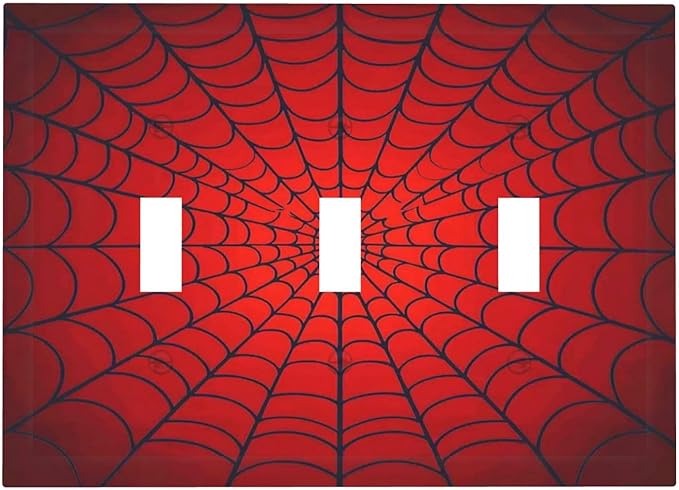Red Spider Web Black Line Simplicity Decorative Switch Plates 3 Gang Wall Plate Triple Toggle Light Switch Cover Faceplate Electrical Wall Panels For Kids Room Home Decor