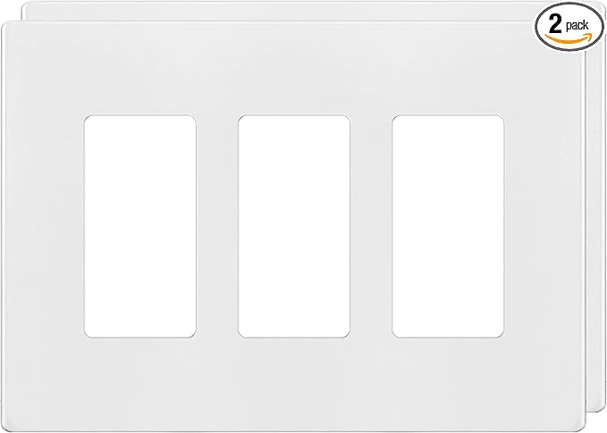 TG Screwless Decorator Wall Plates Child Safe Outlet Covers, Size 3-Gang 4.50" H x 6.30" L, Unbreakable Polycarbonate Thermoplastic, UL Listed, Glossy, White (2 Pack)