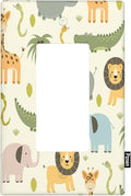 Cartoon Animal Single Rocker Light Switch Cover Plate Cute Hippo Crocodile Lion Elephant And Giraffe Funny Wildlife Wall Plate 1-Gang Rocker Plug Outlet Cover for Boys Girls
