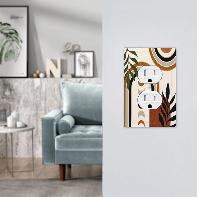 Boho Mid Century Arch Plant Leaves Sun Moon Outlet Covers 1 Gang Duplex Light Switch Cover Decorative Switch Plates Electrical Receptacle Faceplate Wall Plate for Bedroom Living Room Decor